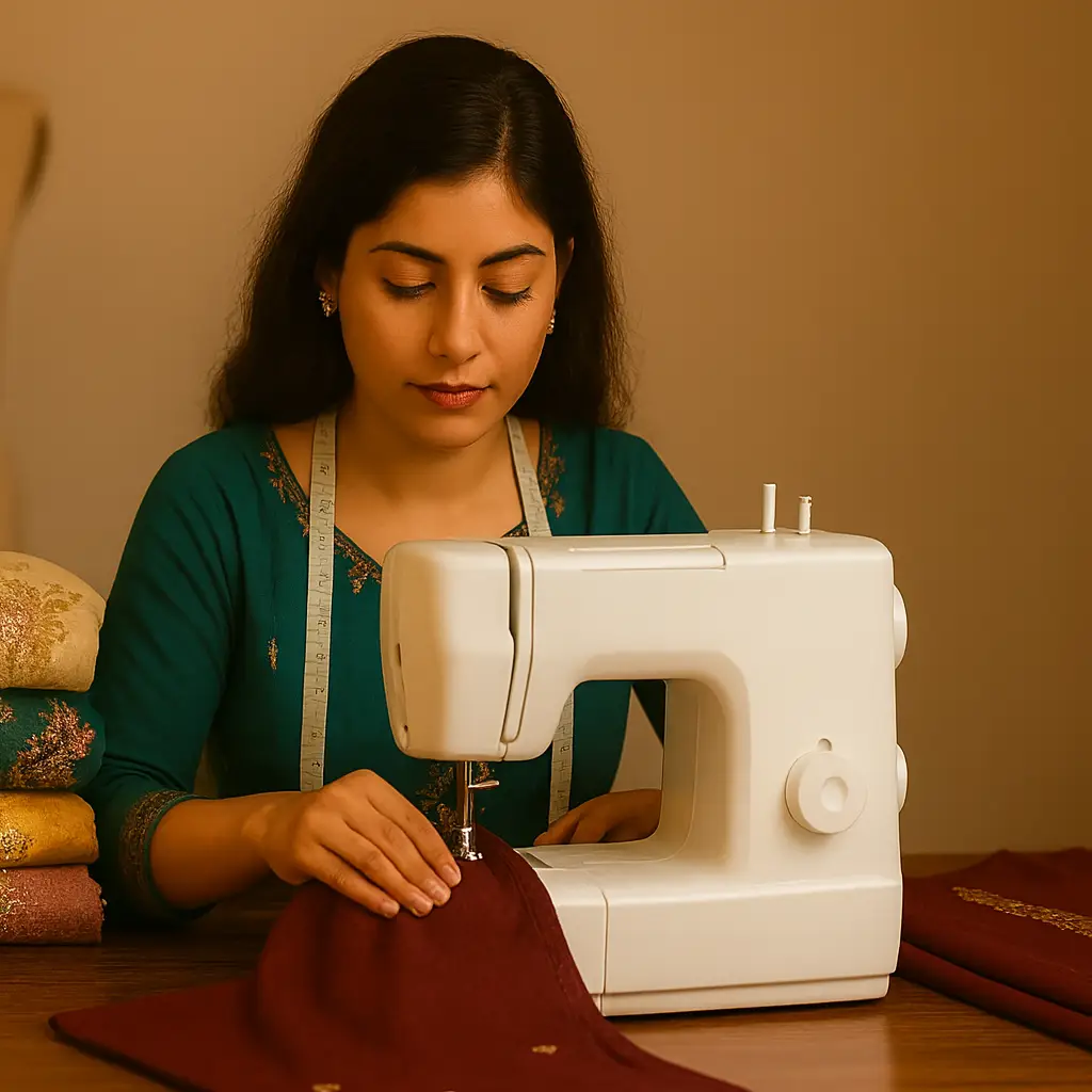 Punjabi Threads elegant gold logo with dupatta icon and tagline Stitching Dreams Into Reality