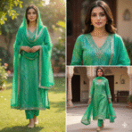 Aqua green maslin shirt with rayon bottom and matching dupatta