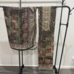 Multicolor shimmer maslin suit fabric with digital print and zari embroidery by Punjabi Threads Melbourne