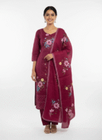 Magenta Jamm cotton suit fabric with multicolor floral prints by Punjabi Threads Melbourne