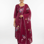 Magenta Jamm cotton suit fabric with multicolor floral prints by Punjabi Threads Melbourne
