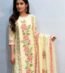 Cream viscose organza handblock printed suit fabric set with floral border design by Punjabi Threads Melbourne