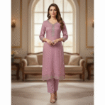 Rose pink Fendi silk suit with Swarovski embroidery from Punjabi Threads