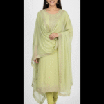 Pistachio green georgette self print suit fabric with zari embroidery by Punjabi Threads Melbourne