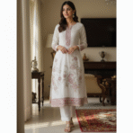 Gold Crush – White & Rani Pink Embroidered Suit Set | Punjabi Threads – Suits & Stitches - Image 2