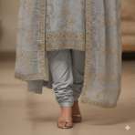 Silver shimmer embroidered suit fabric with gold zari work from Punjabi Threads