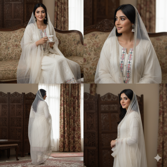 Self Shimmer – Cream Multicolor Embroidered Suit Set | Punjabi Threads – Suits & Stitches - Image 2