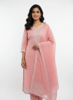 Peach pink self shimmer georgette suit fabric with zari embroidery by Punjabi Threads Melbourne