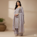 Lavender pure shimmer suit with embroidered work and matching dupatta