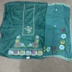 Teal green Jamm cotton suit fabric with floral prints and embroidery by Punjabi Threads Melbourne