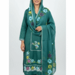 Teal green Jamm cotton suit fabric with floral prints and embroidery by Punjabi Threads Melbourne