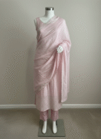 Blush pink shimmer crush suit fabric with embroidery by Punjabi Threads Melbourne