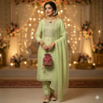 Lime green shimmer suit fabric with zari embroidery by Punjabi Threads Melbourne