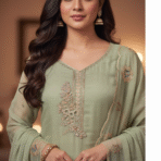 Shimmer with Chiffon Dupatta – Mint Embroidered Suit Set | Punjabi Threads – Suits & Stitches - Image 4