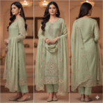 Shimmer with Chiffon Dupatta – Mint Embroidered Suit Set | Punjabi Threads – Suits & Stitches - Image 3