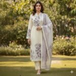 linen cotton suit set with floral print kurta cotton bottom and dupatta