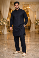 black kurta pajama men plain festive traditional wear