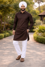 punjabi kurta pajama men brown with white pajama
