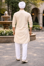 Classic Cream Punjabi Kurta Pajama for Men – Royal Minimal Elegance - Image 2