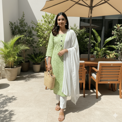 Women Green Printed Kurti in Soft Cotton Fabric by Punjabi Threads