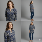 jaipuri short top navy blue ethnic floral print size small