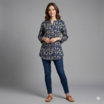 jaipuri short top navy blue ethnic floral print size small