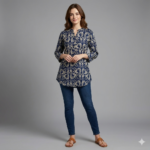 jaipuri short top navy blue ethnic floral print size small