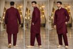 punjabi kurta pajama men maroon wedding festive wear