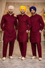 punjabi kurta pajama men maroon wedding festive wear