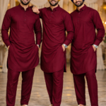 punjabi kurta pajama men maroon wedding festive wear