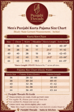 Men’s Kurta Pajama Size Chart Punjabi Threads Melbourne