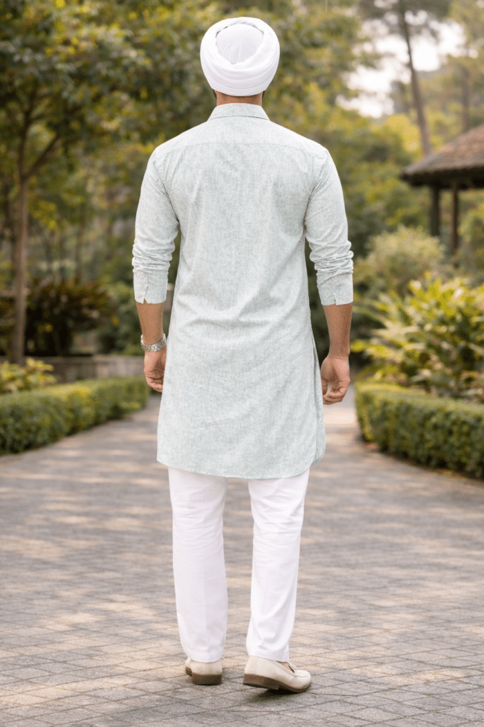 Elegant Mint Punjabi Kurta Pajama for Men – Fresh Royal Look - Image 3