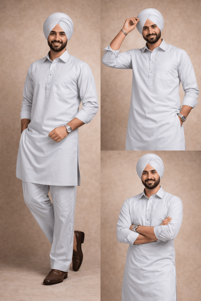Premium Light Grey Punjabi Kurta Pajama for Men – Pure Classic Elegance - Image 2