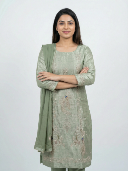 Pure kheen khaab suit with peacock embroidery and matching dupatta