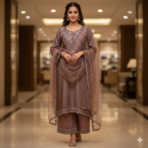 Maslin Kashmiri Suit Set with Organza Dupatta – Punjabi Threads - Image 3