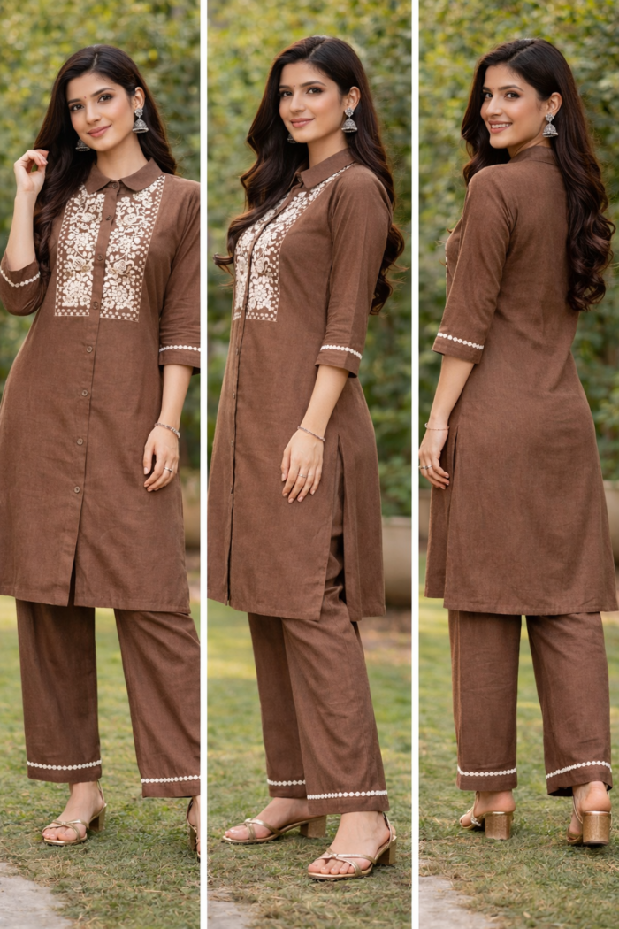 Maslin Cordset for Women – Premium Embroidered Kurta Palazzo Set - Image 2