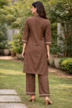 Maslin Cordset for Women Brown Embroidered Kurta Palazzo Set