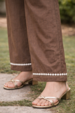 Maslin Cordset for Women Brown Embroidered Kurta Palazzo Set