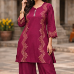 Shop the elegant maslin cordset maroon today and enjoy breathable comfort with stylish coordinated ethnic fashion. Order now while available.
