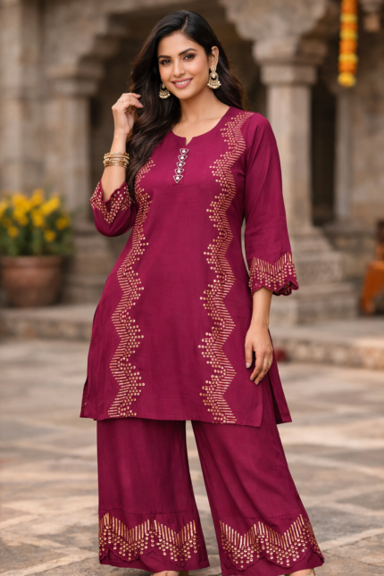 Shop the elegant maslin cordset maroon today and enjoy breathable comfort with stylish coordinated ethnic fashion. Order now while available.