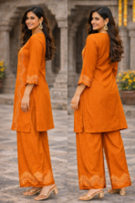 Maslin Cordset orange 2 piece festive palazzo set for women