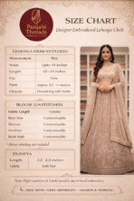 Designer embroidered lehenga choli size chart with measurements by Punjabi Threads