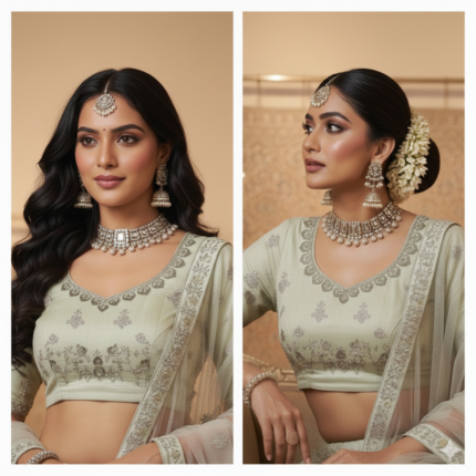 Mint green embroidered lehenga choli with net dupatta for wedding wear