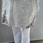 White cotton straight pants with embroidery border ethnic wear