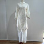 White chikankari dupatta with floral embroidery border