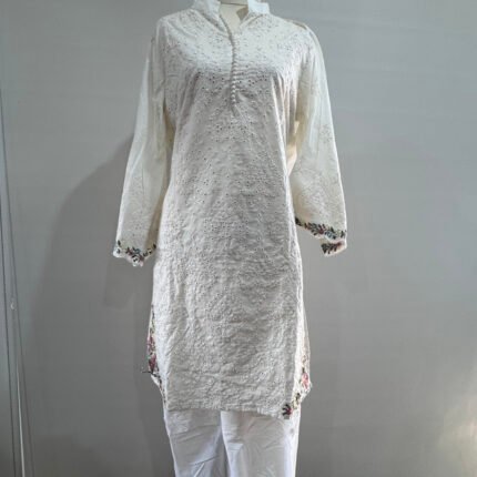 White Chikankari Kurta Set Cotton | Punjabi Threads