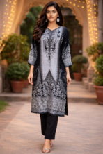 Maslin Cotton Printed Black and White Punjabi Suit Melbourne front view