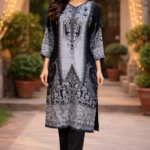 Maslin Cotton Printed Black and White Punjabi Suit Melbourne front view