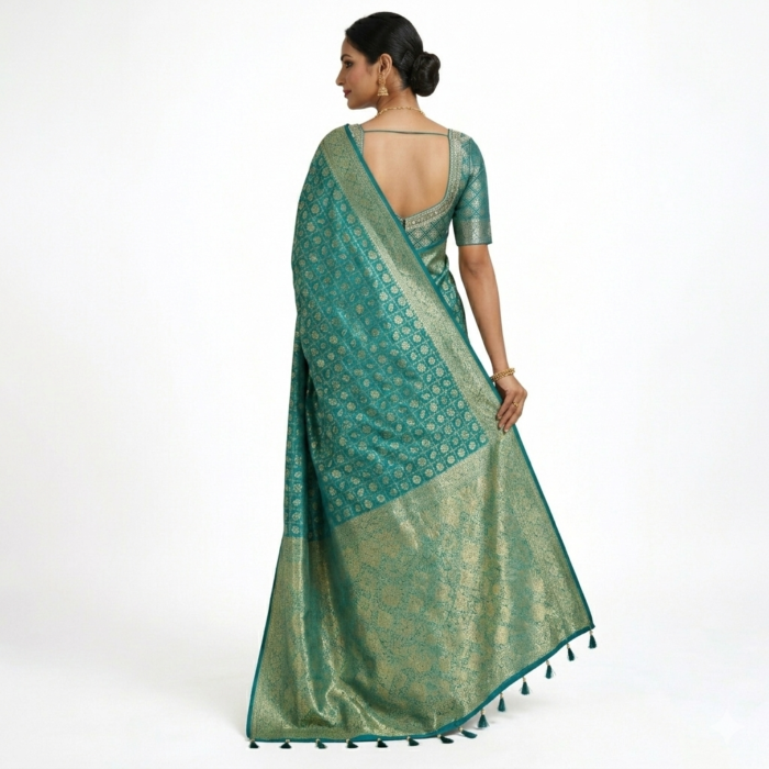 Back view of pure Banarasi silk saree with rich pallu