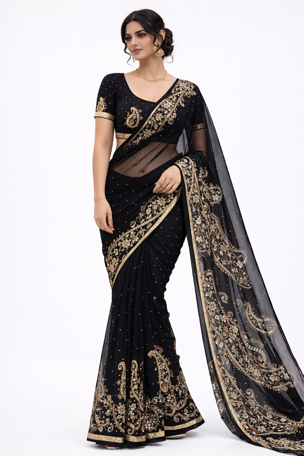 Elegant Black Georgette Saree for Parties in Australia Elegant Black Georgette Saree for Parties in Australia
